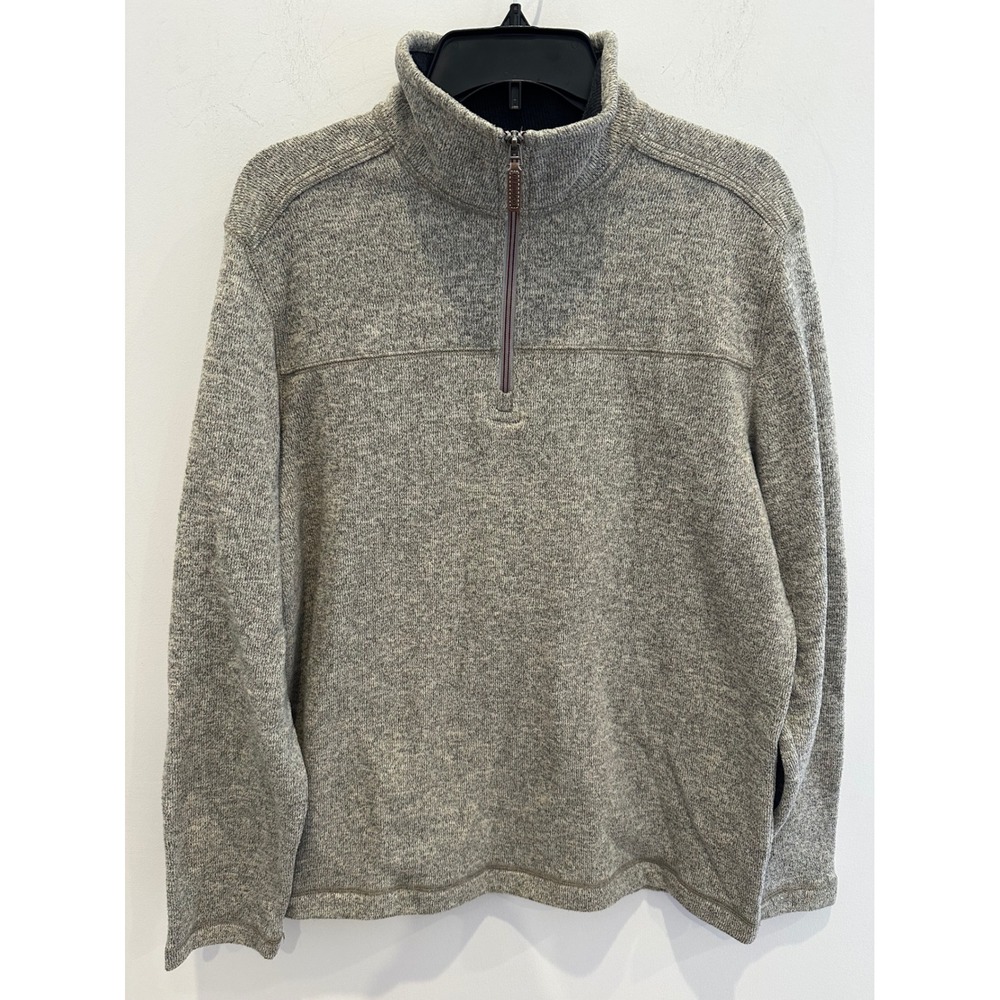 GH Bass & Co Mens Quarter Zip Fleece Pullover Heather Gray Large